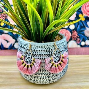 Pink Tassel Teardrop Pendant Earrings